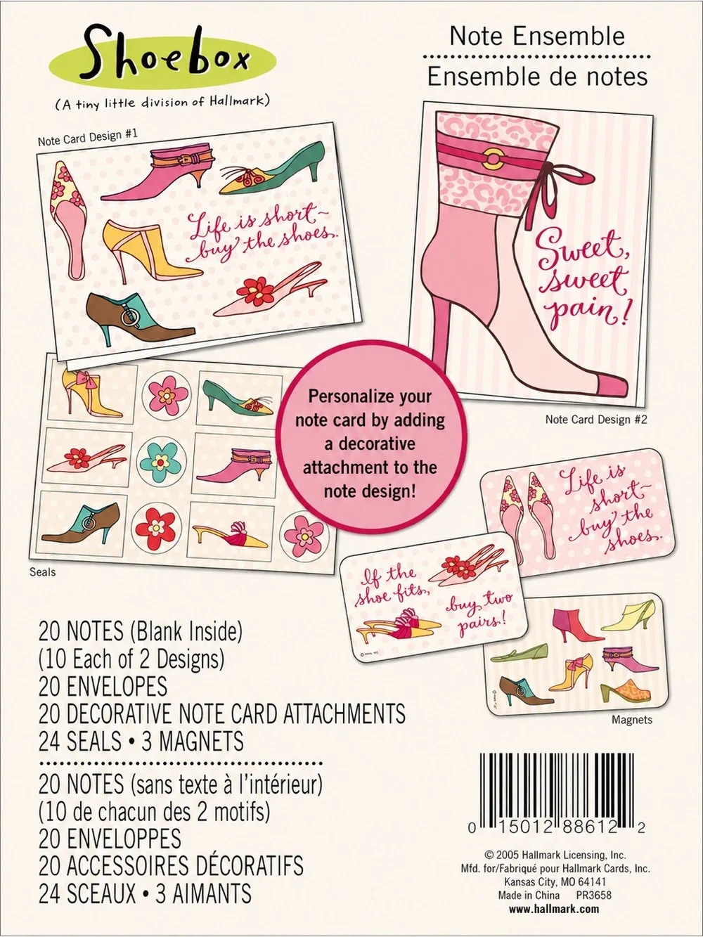 Vintage 2005 Hallmark Shoebox Shoe Lover Note Card Set Tin Magnets Seals NOS